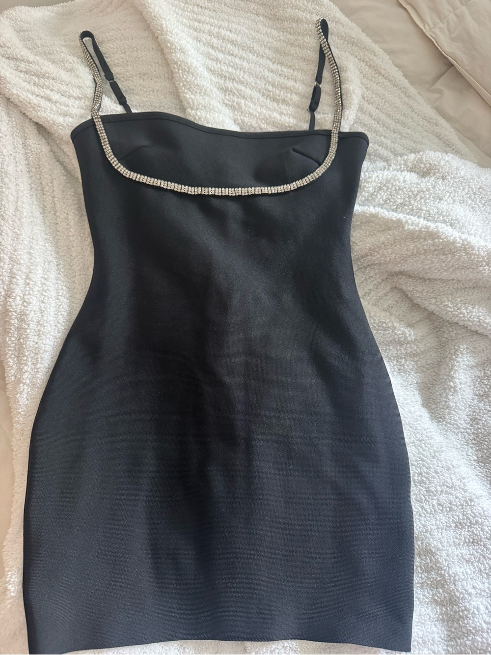 superdown Black Mini Dress with Rhinestone Trim